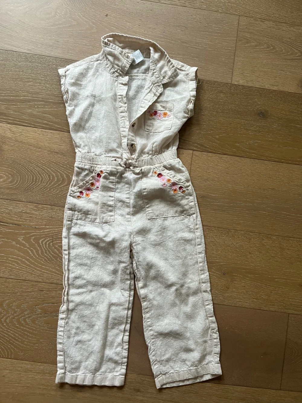 Derek Heart Cream Embroidered Kids One-Piece Overalls